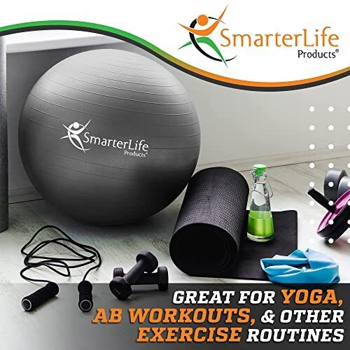SmarterLife Workout Exercise Ball for Fitness, Yoga, Balance, 55 cm Silver