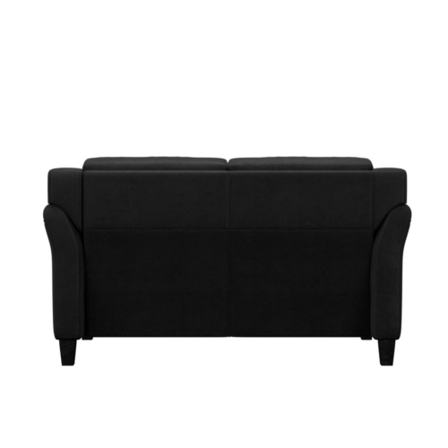 Modern 2 Seat Loveseat Couch Sofa Rolled Arms Cushions Upholstered Black Fabric