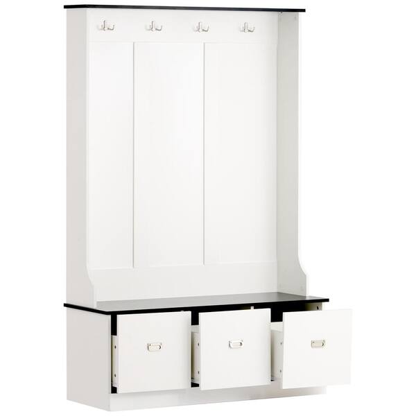 White Hall Tree with 4-Hooks and 3-Large Drawers