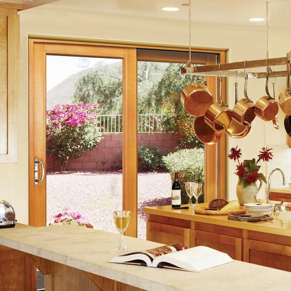 72 in. x 80 in. Woodgrain Interior and Smooth White Exterior Right-Hand Composite Sliding Patio Door