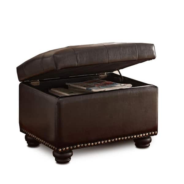 Designs4Comfort 5th Avenue Espresso Faux Leather Tufted Storage Ottoman