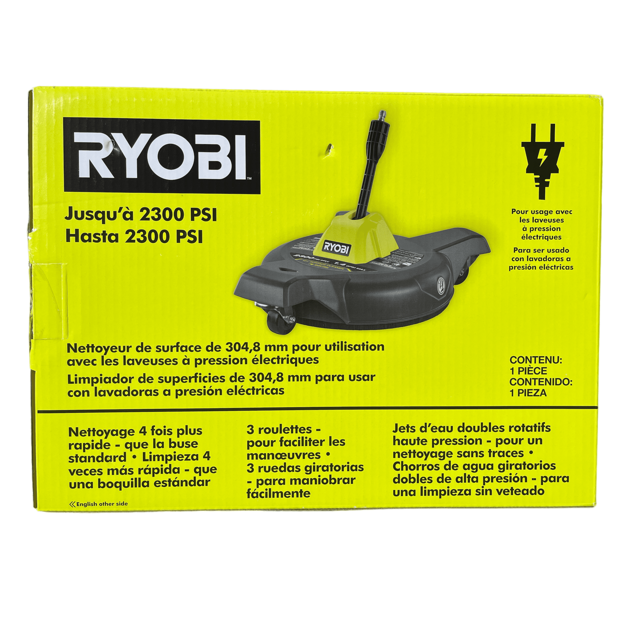 RYOBI 12 in. 2300 PSI Electric Pressure Washer Surface Cleaner with Casters