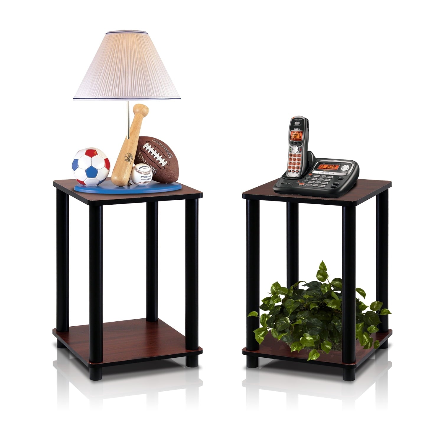 Furinno Turn-N-Tube End Table- Dark Cherry & Black - 20 x 13.4 x 13.4 in.