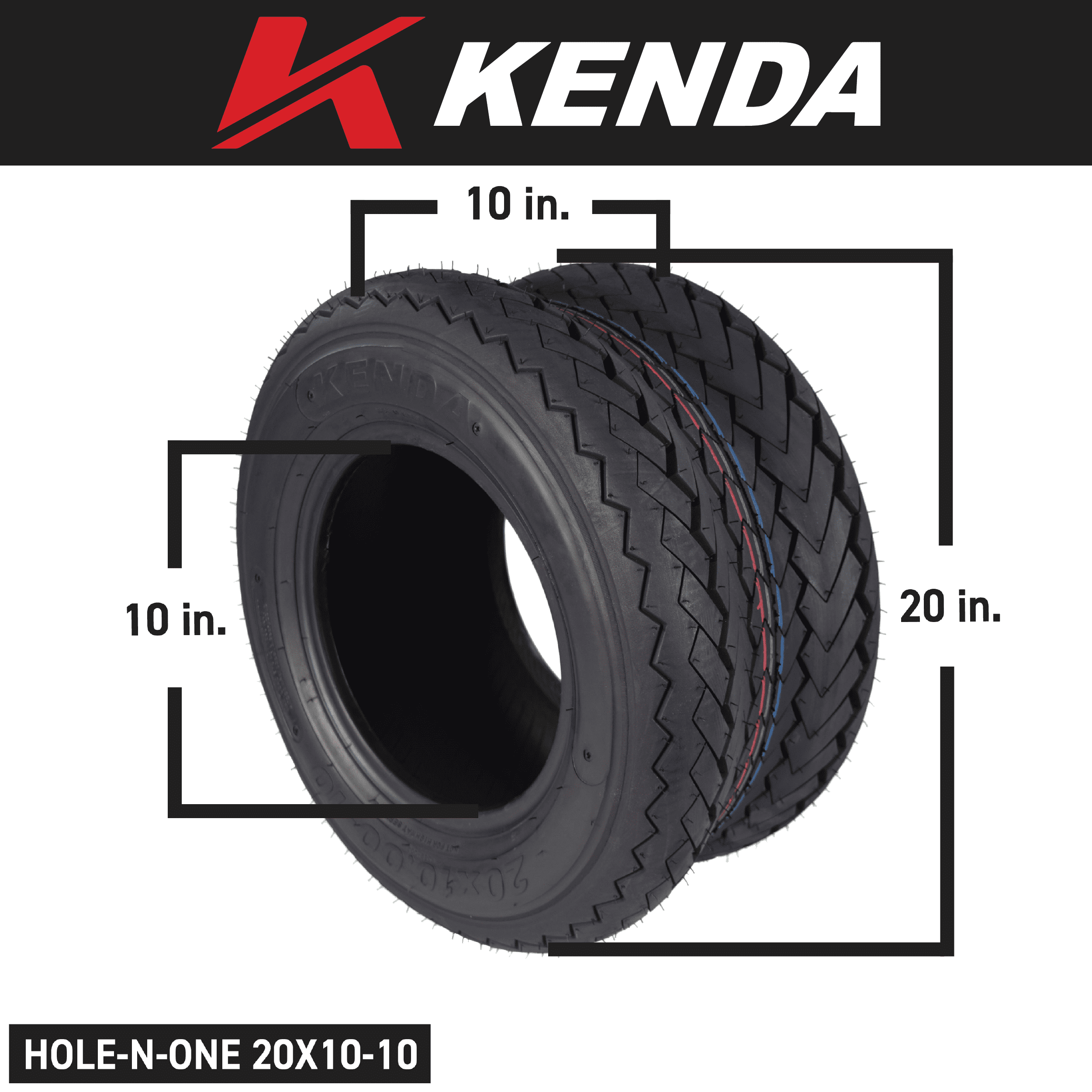 Kenda 235Q2076 20x10-10 Hole-N-1 6 Ply Tubeless Golf Cart Turf Tires 4 Pack