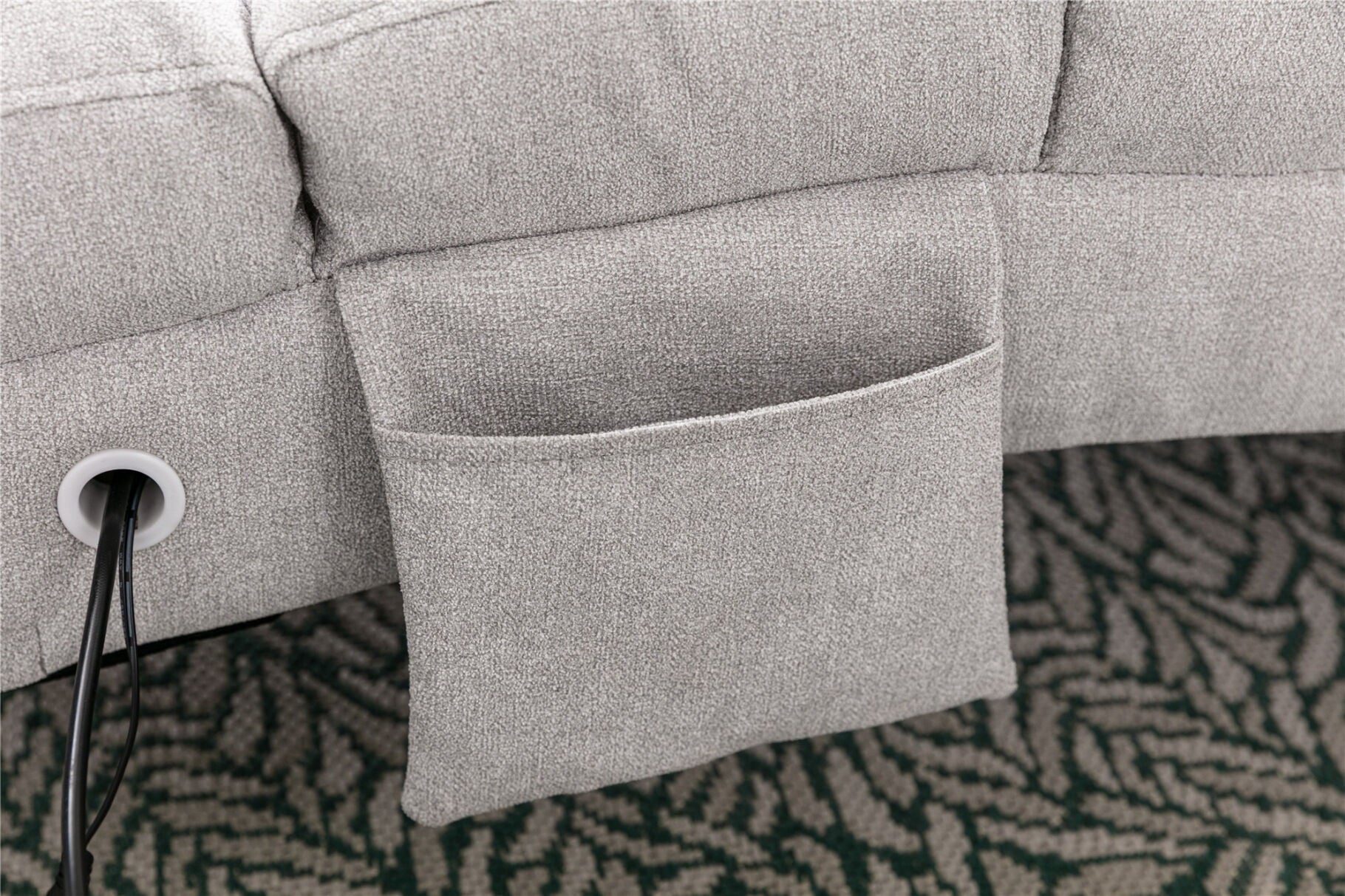 Power Massage Chaise Lounge Chair with 140° Backrest and Side Pocket, Long Lounger Armless Upholstered Chaise with Metal Legs for Office Living Room, Light Grey