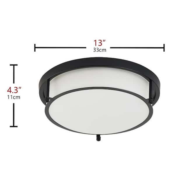 13 in. 2-Light Industrial Black Flush Mount Farmhouse Close to Ceiling Light Fixture with White Glass Shade