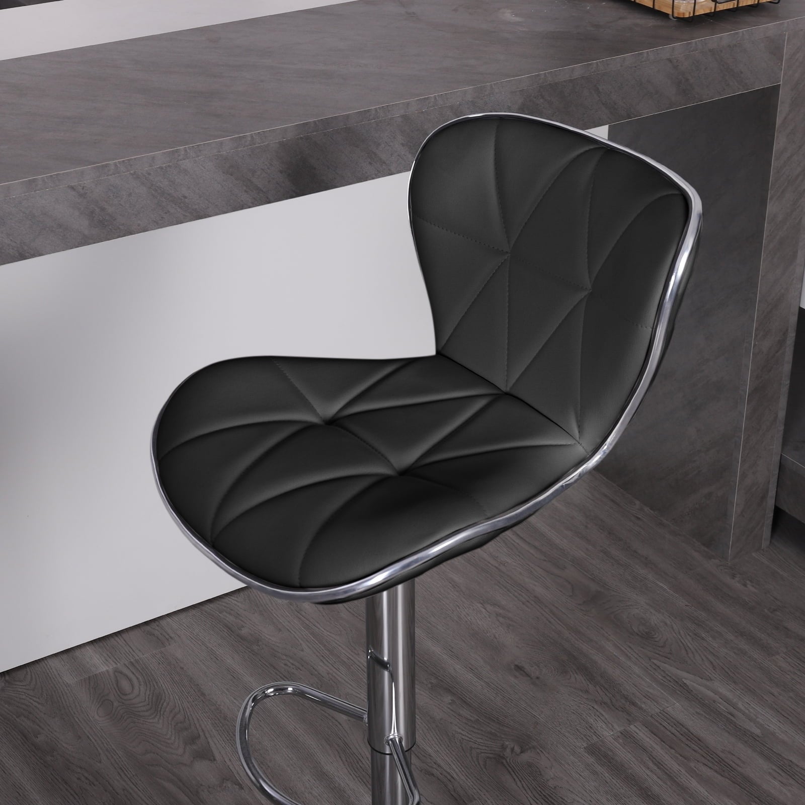 Leopard PU Leather Padded Shell Back Adjustable Swivel Bar Stools, Black