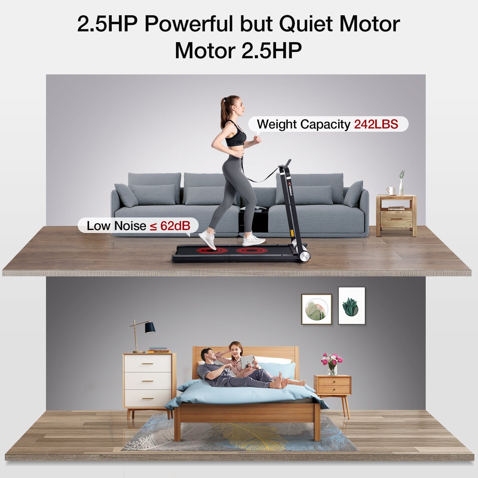 GEEMAX FT-01 2.5HP 2 in 1 Under Desk Treadmill Folding Treadmill Electric Treadmill WalkingPad,Maximum Weight 242lbs