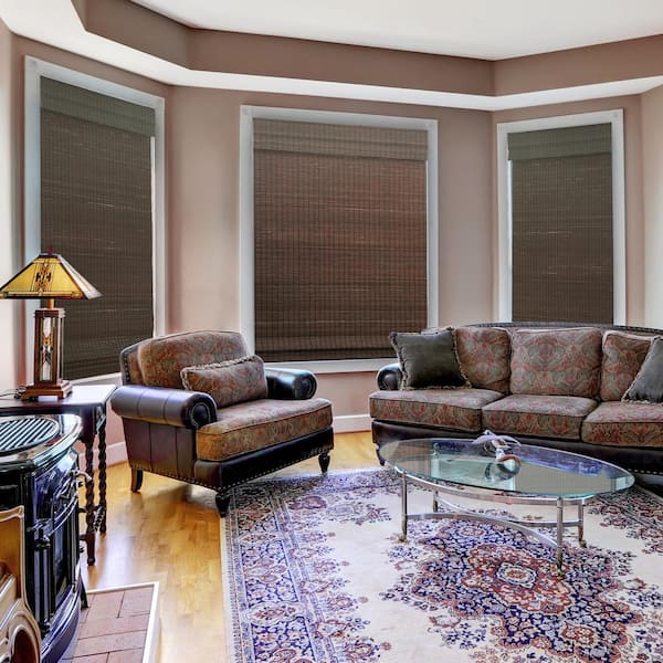 Modern Farmhouse Cut-to-Size Espresso Flat-Weave Cordless Light-Filtering Bamboo Shade - 34.5 in. W x 72 in. L