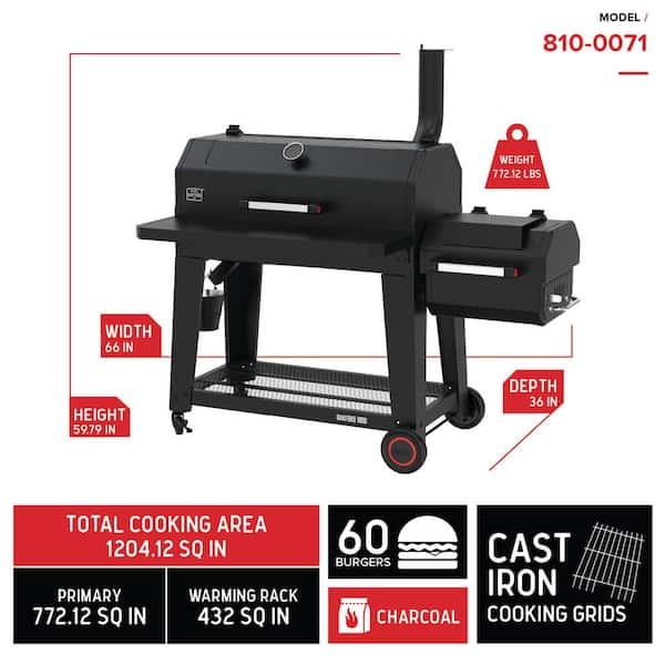 Oakford 1150 Reverse Flow Offset Smoker Charcoal Grill in Black