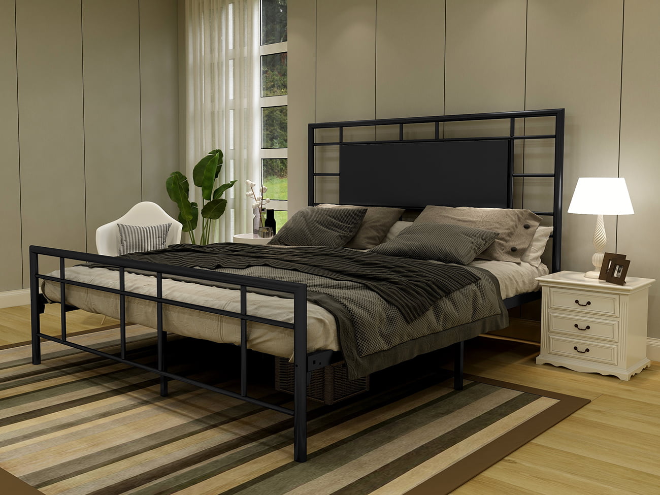 alazyhome Queen Size Adult Platform Metal Bed Frame, Metal Slat, Black