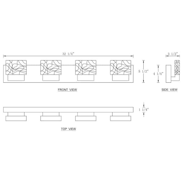 32.25 in. 4-Light Chrome Stainless Steel LED Bathroom Vanity Light with Clear Ice-Like Brick Glass