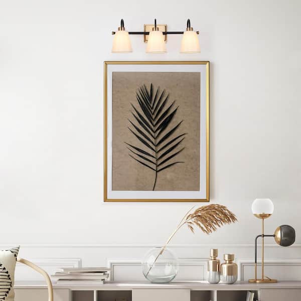 Modern Classic 3-Light Matte Black and Plating Brass Vanity Light with White Cone Fabric Shades