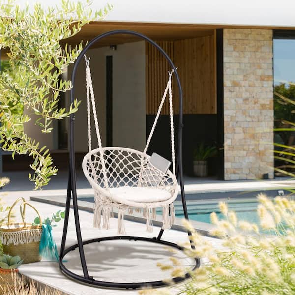 6.1 ft. Hammock Chair with Stand Included, Heavy-Duty Hanging Chair w/Stand, 330 lbs. Capacity, Patent Pending, in Beige
