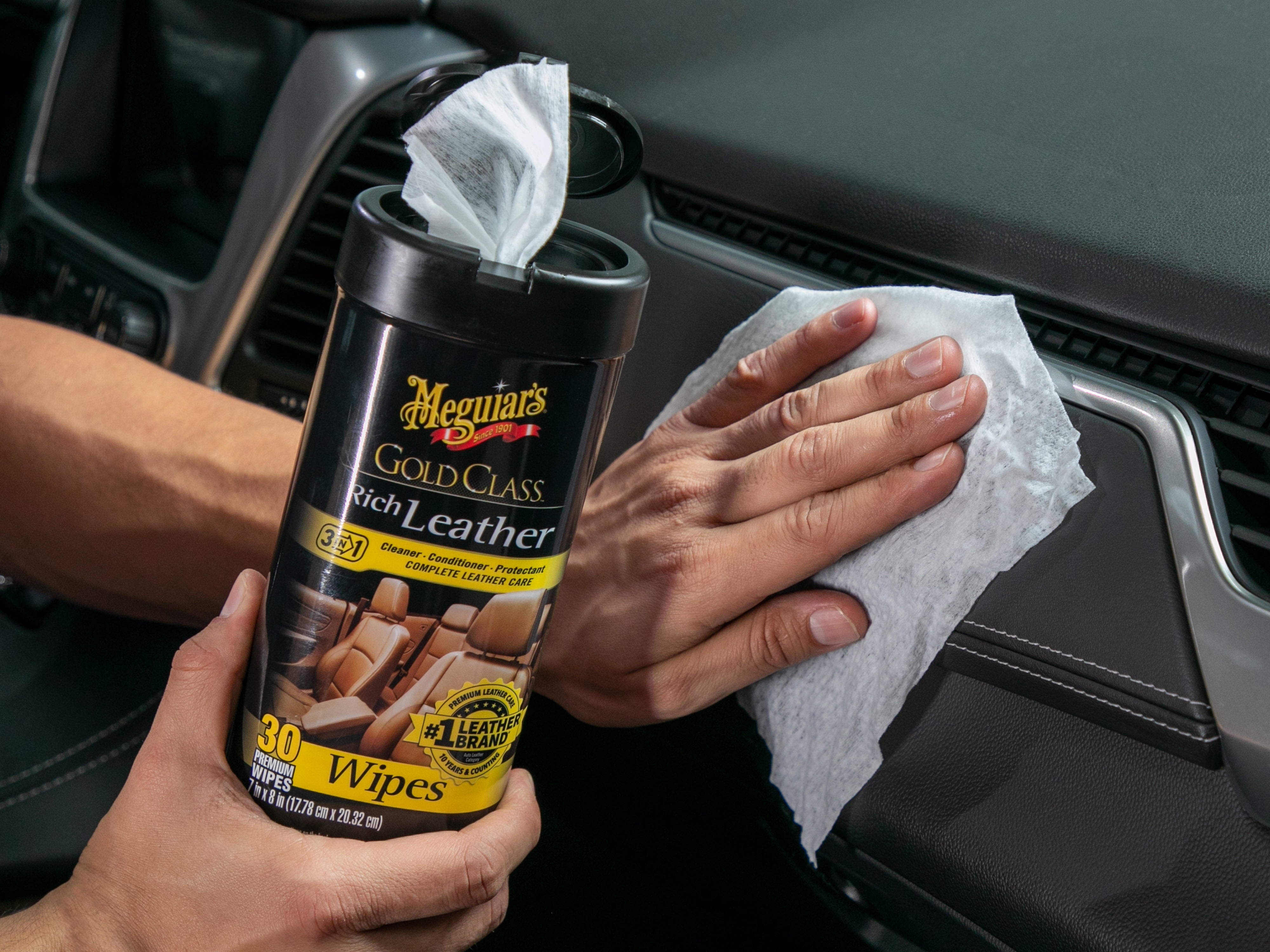 Meguiar's Gold Class Rich Leather Wipes, G10900, 30 Wipes