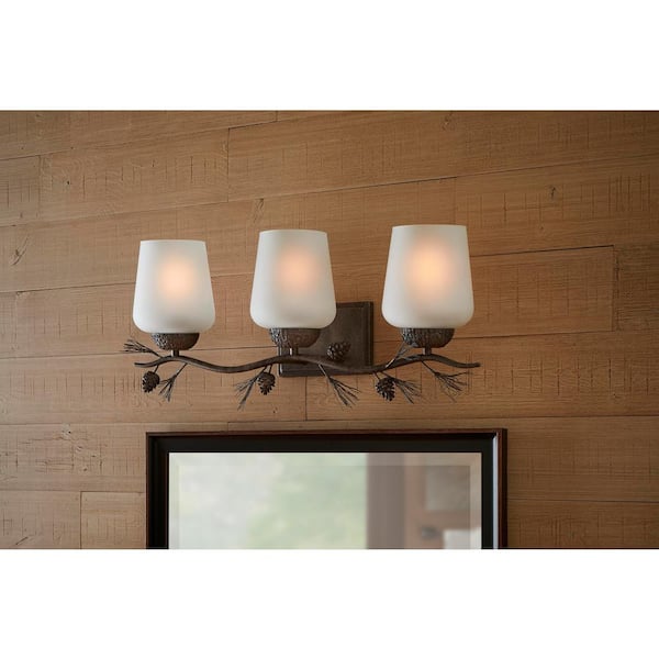 Spruce Lodge 25 in. 3-Light Handmade Pinecone Vanity Light with Frosted Glass Shade