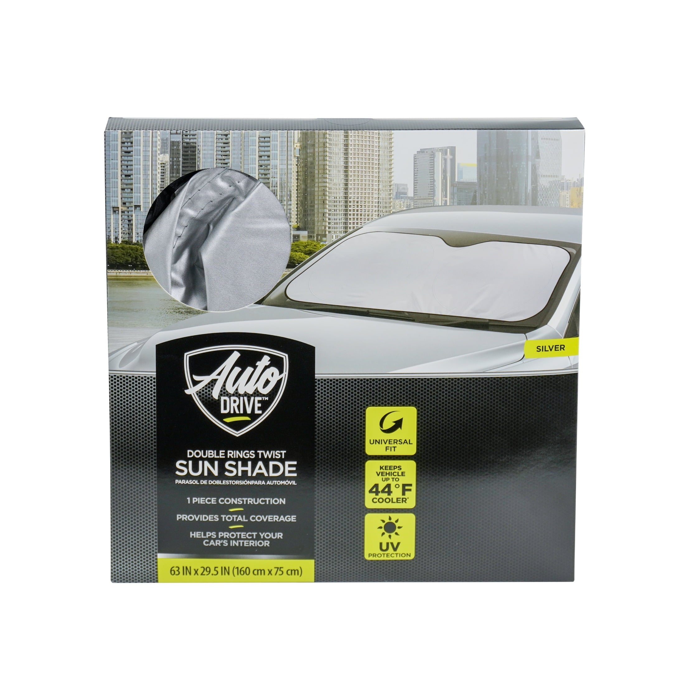 Auto Drive Double Rings Windshield AD22D-83 Twist Sun Shade 1 Pack, 63