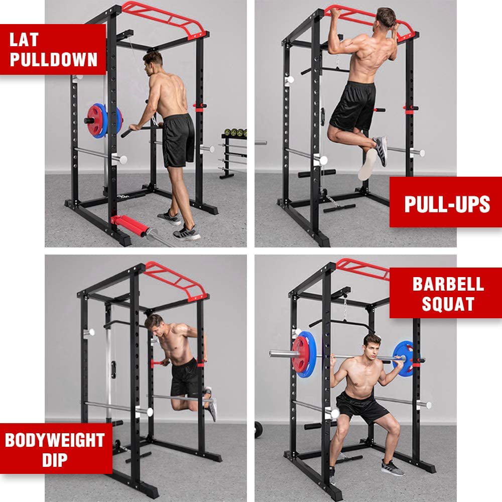 SPARTAN 1500 Lb. Capacity Exercise Power Cage Rack with Lat pull down, J-hook, Pulley system, Squat Rack with Landmine and Safety Bar