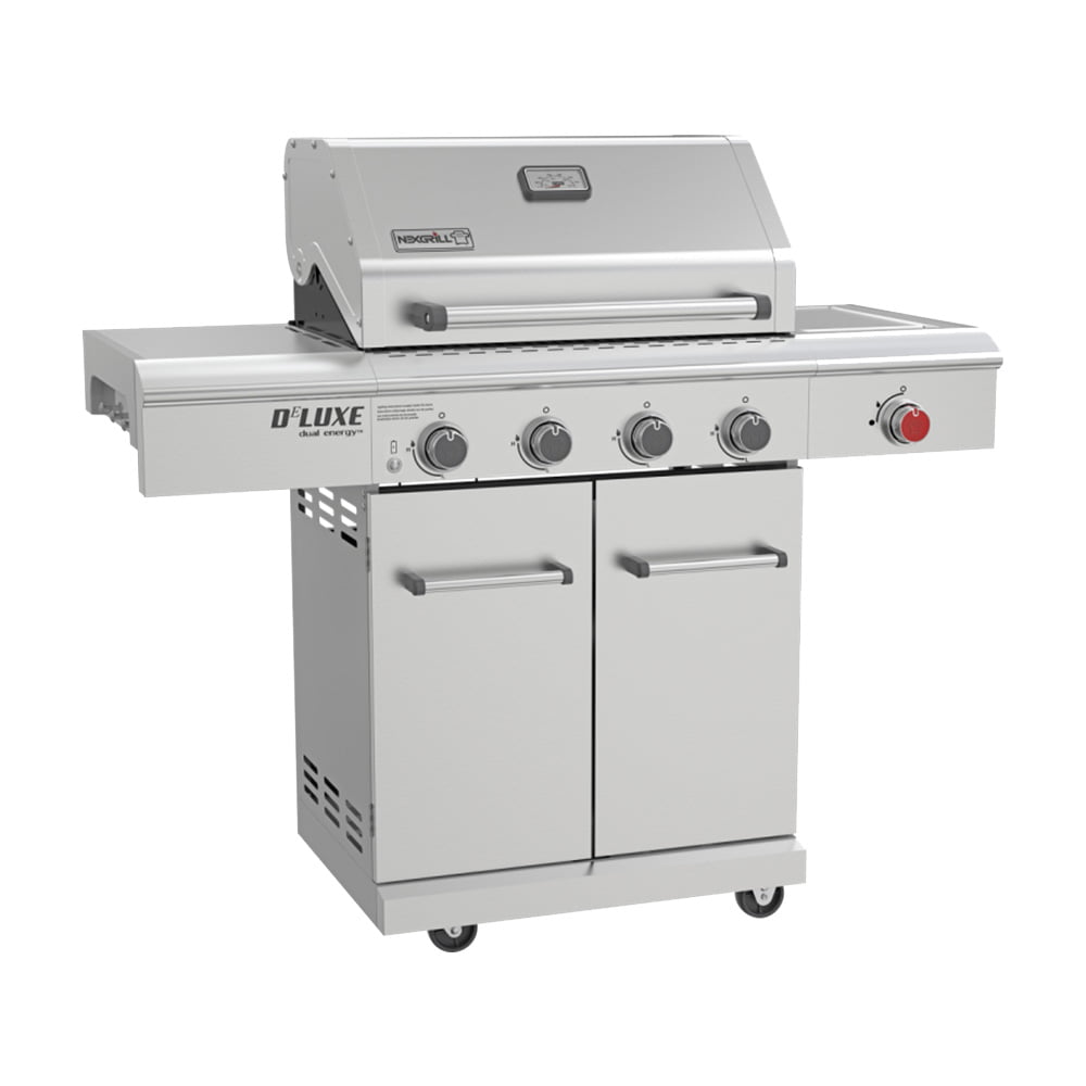 Nexgrill Deluxe 4-Burner Dual Energy Propane Gas Grill with Infrared Side Burner and Cabinets - 63000BTUs