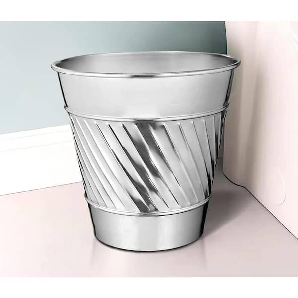 Handcrafted Crest and Wave Embossed Metal Wastebasket (Nickel)