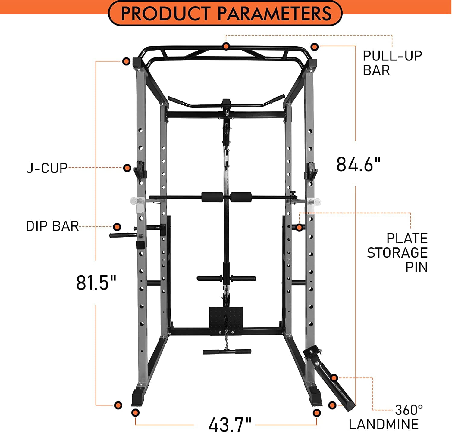 RitFit 1000LB Capacity Power Cage Rack with Adjustable Weight Bench, Lat Pull Down System with J-Cups, Dip Bars and Other Attachments