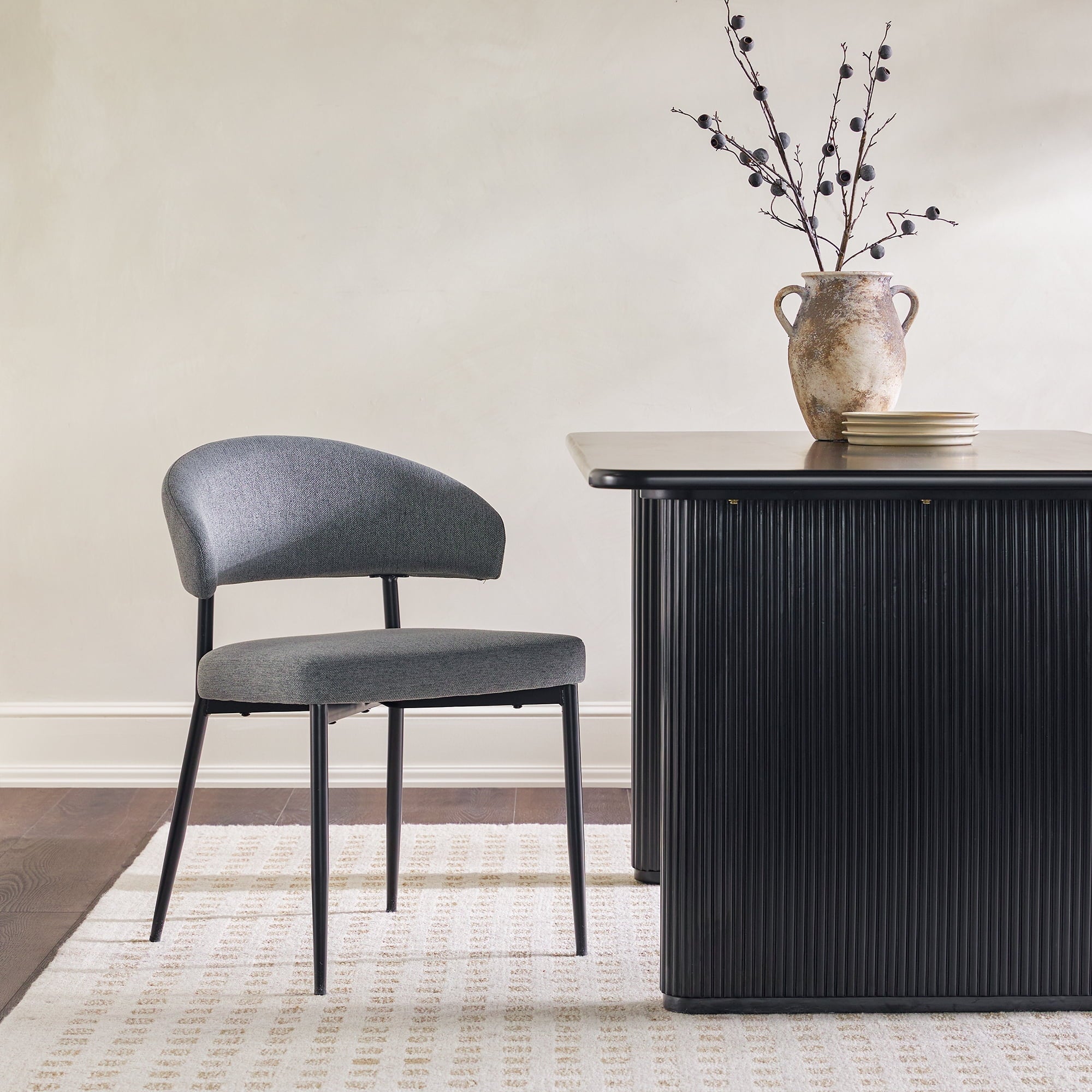 Walker Edison Modern Curved Back Upholstered Dining Chair, Set of 2, Charcoal