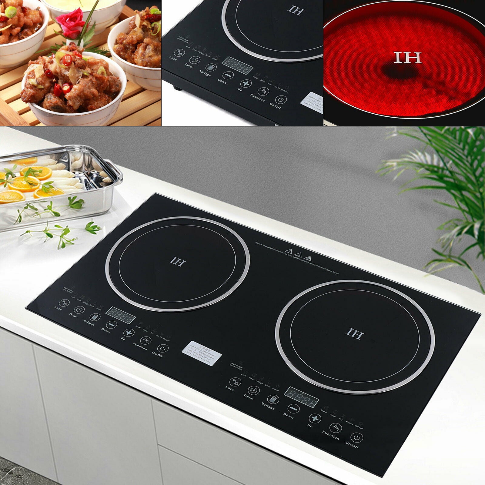 110V Electric Countertop/Built in Induction Ceramic Cooker Cooktop 2Burner 2600W