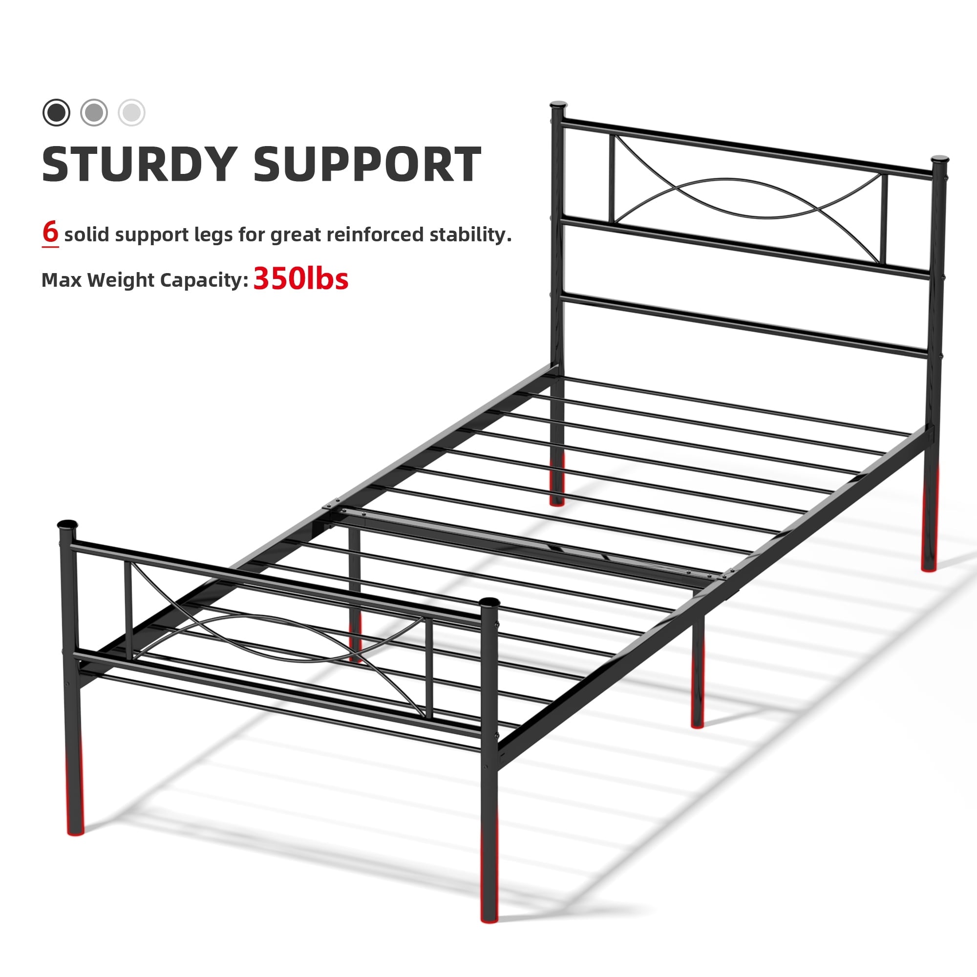 Yoneston Metal Bed Frame Mattress Foundation with Headboard and Footboard, Twin, Black