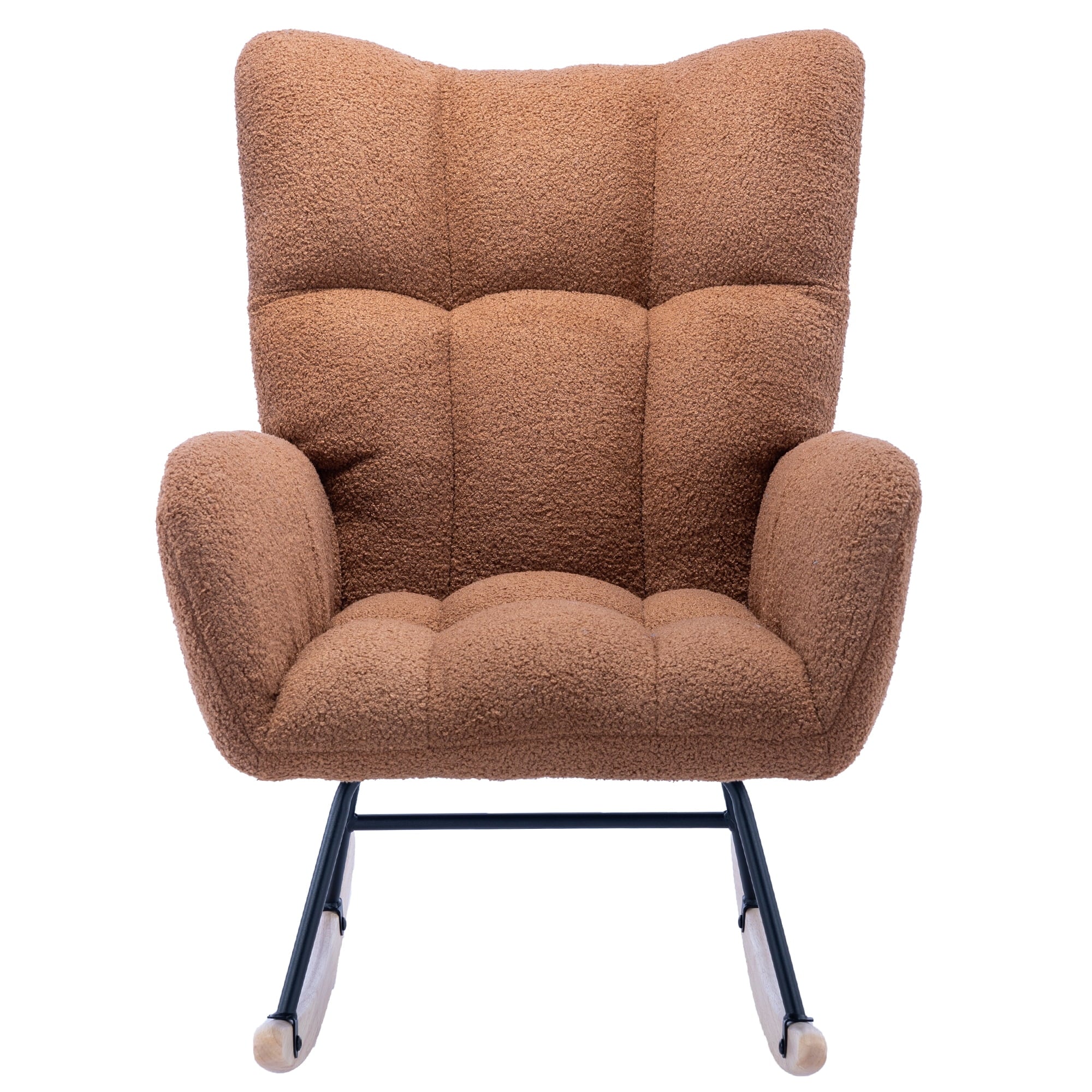 HONSIT Pink Nursery Rocking Chair, Teddy Fabric Upholstered Glider Rocker with High Backrest, Modern Rocking Accent Chairs Comfy Side Chair for Nursery, Bedroom, Living Room