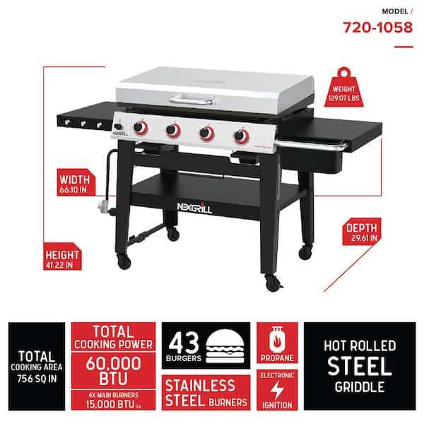 Daytona 4-Burner 36 in. Propane Gas Griddle in Black with Stainless Steel Lid