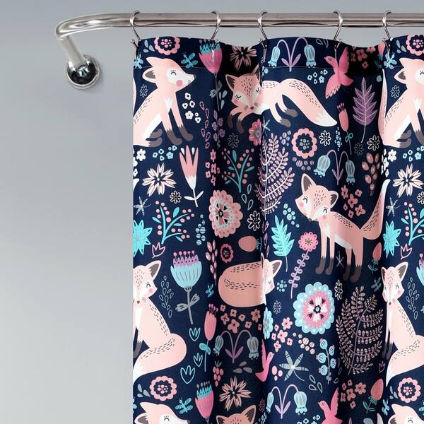 72 in. x 72 in. Navy/Pink Pixie Fox Shower Curtain Single