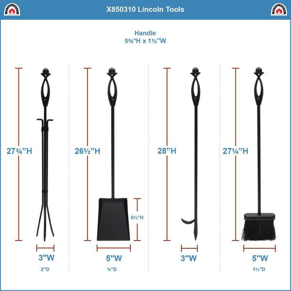 30 in. Tall 5-Piece Black Lincoln Retro Mid-Century Fireplace Tool Set