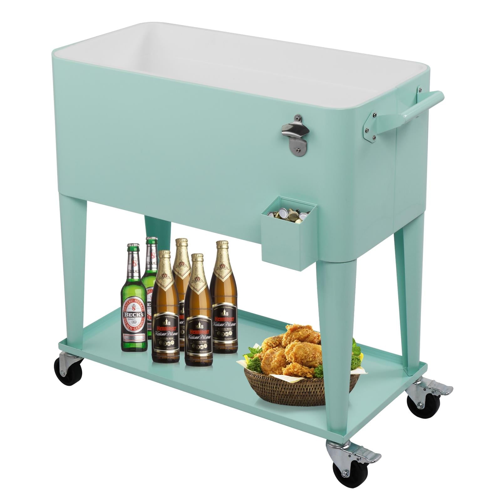 UBesGoo 80 Quart Patio Cooler Rolling Cooler Ice Chest with Shelf, Wheels and Bottle Opener Green