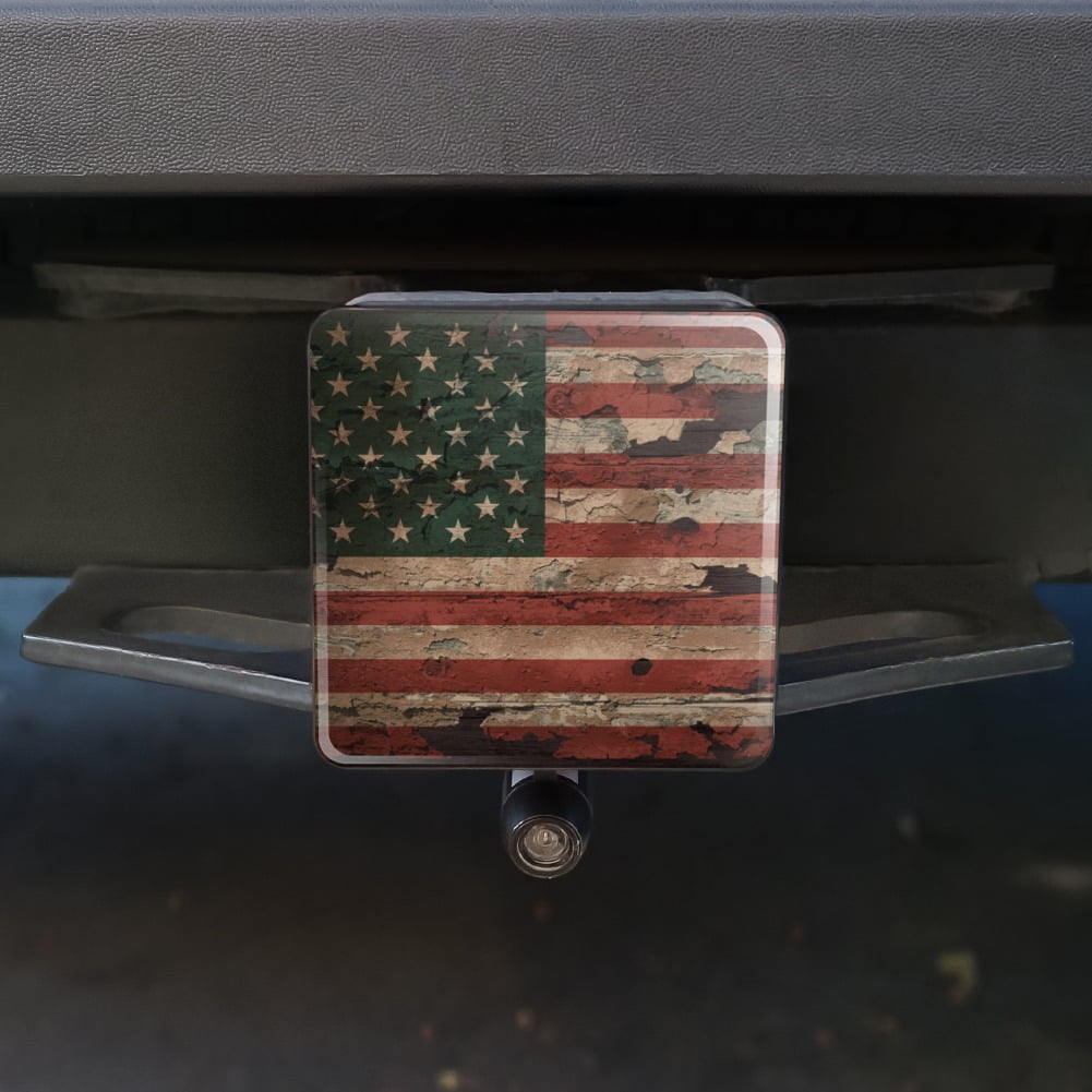 Rustic American USA Flag Distressed Tow Trailer Hitch Cover Plug Insert