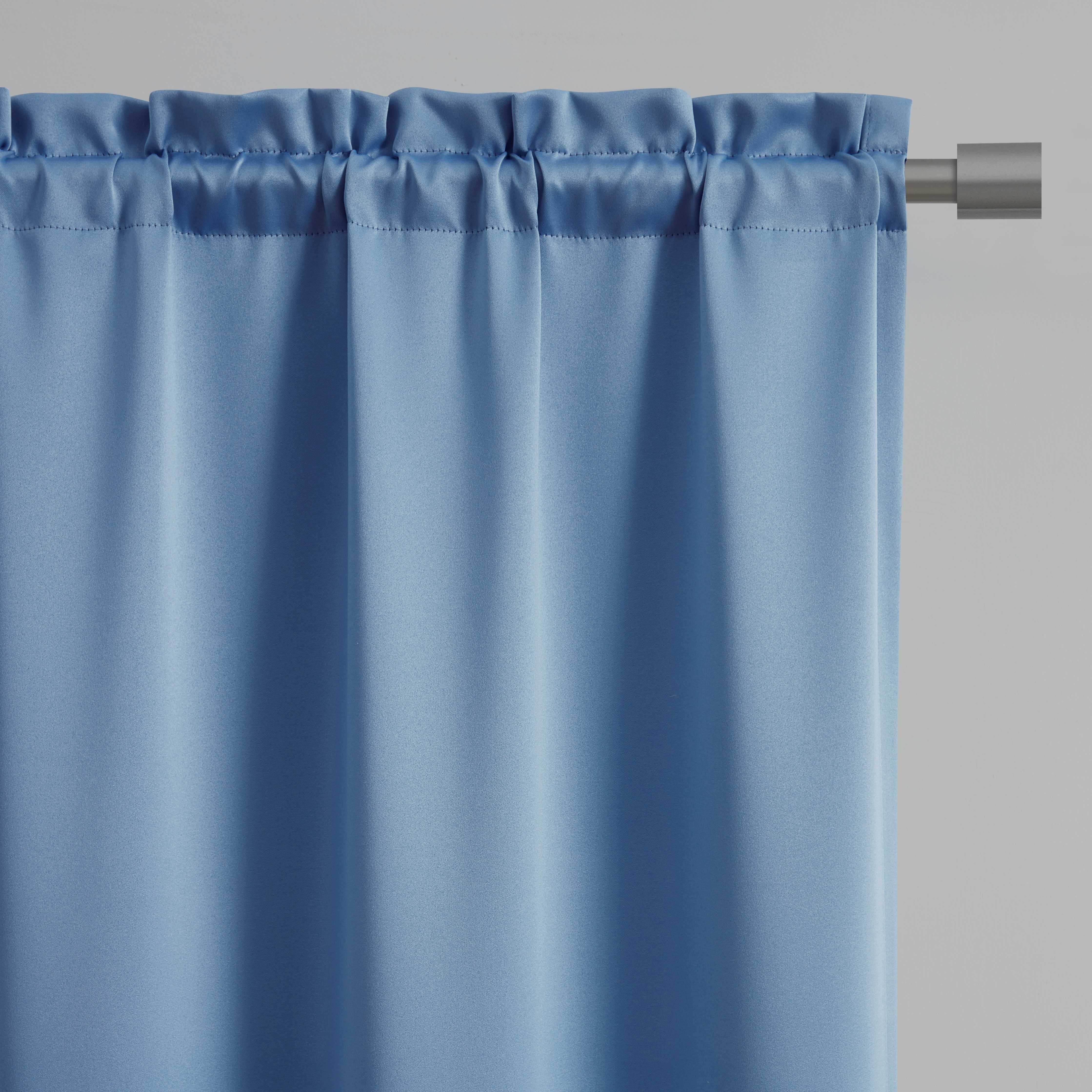 Mainstays Solid Blue Quartz Room Darkening Rod Pocket Curtain Panel Pair, 30
