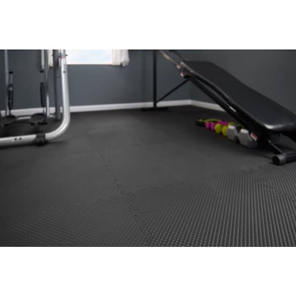 Black/Gray 24 in. x 24 in. x 0.47 in. Foam Dual Sided Gym Floor Tiles (4 Tiles/Pack (16 sq. ft.)