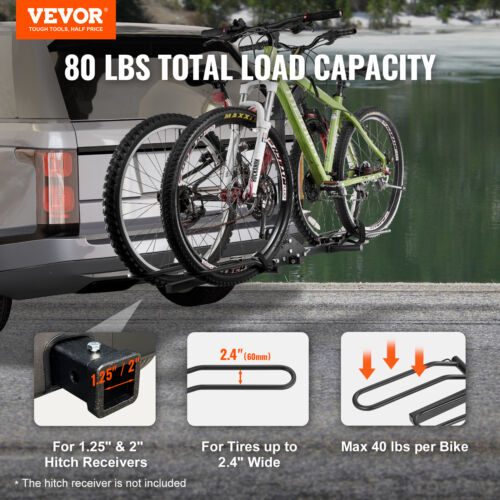 VEVOR 2-Bike Rack Hitch Mount Folding Carrier Car Truck SUV 1.25"/2" Receiver