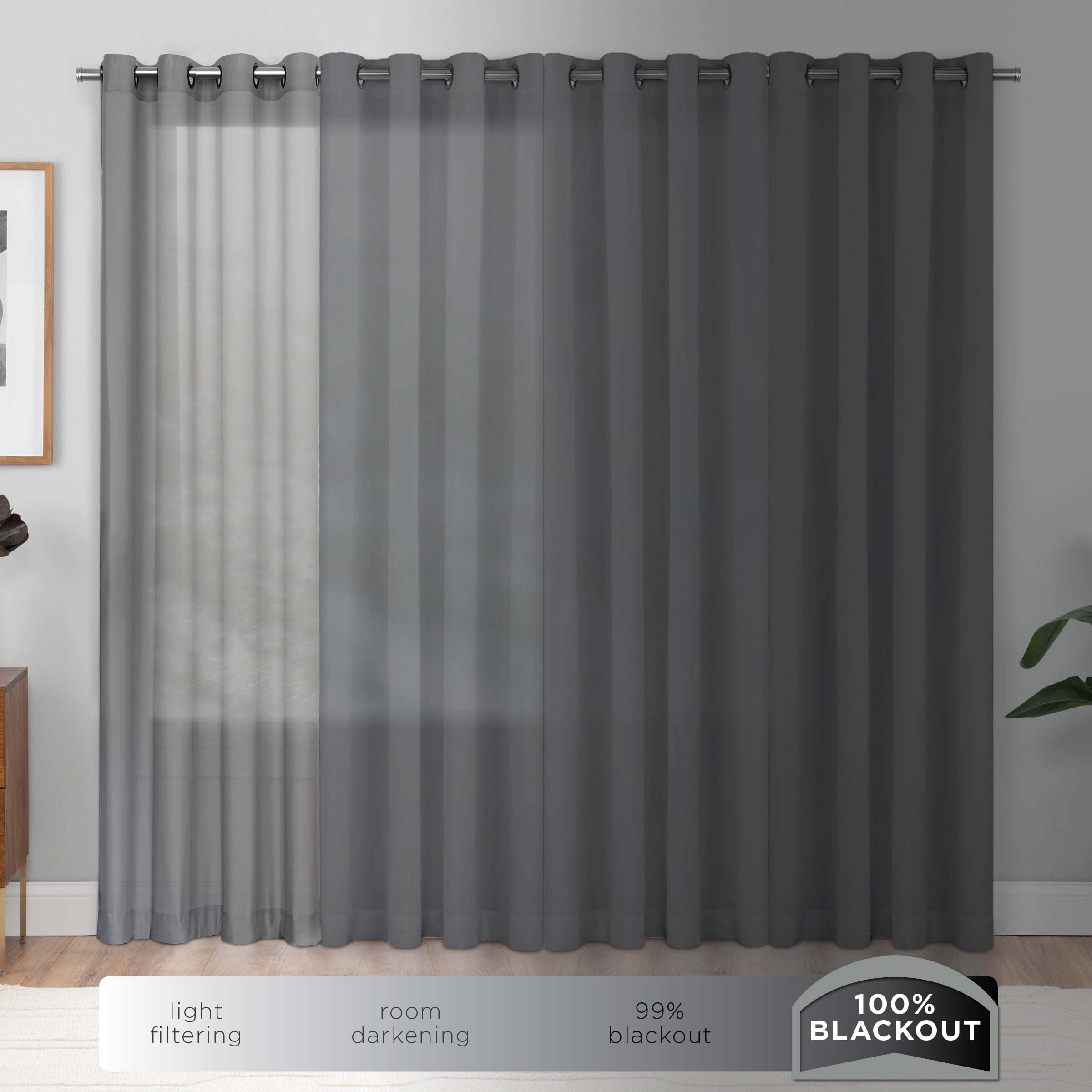 Your Zone Chambray Gray Blackout Window Curtain Panel Pair, 38