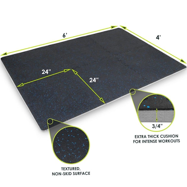 Rubber Top Thick Exercise Puzzle Mat Blue 24 in. x 24 in. x 0.75 in. EVA Foam Interlocking Tiles (6-Pack (24 sq. ft.)