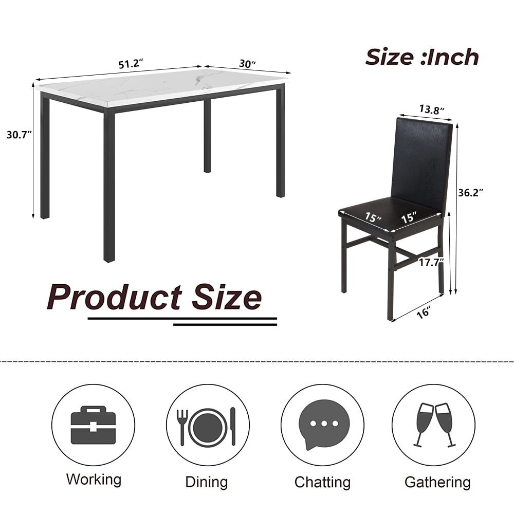 7 Piece Kitchen Dining Table & Chair Set, Dining Room Table Set with Faux Marble Tabletop PU Leather Padded Chairs, Rectangle Dining Table Set for 6, Dinette Set for Kitchen Dining Room Small Space