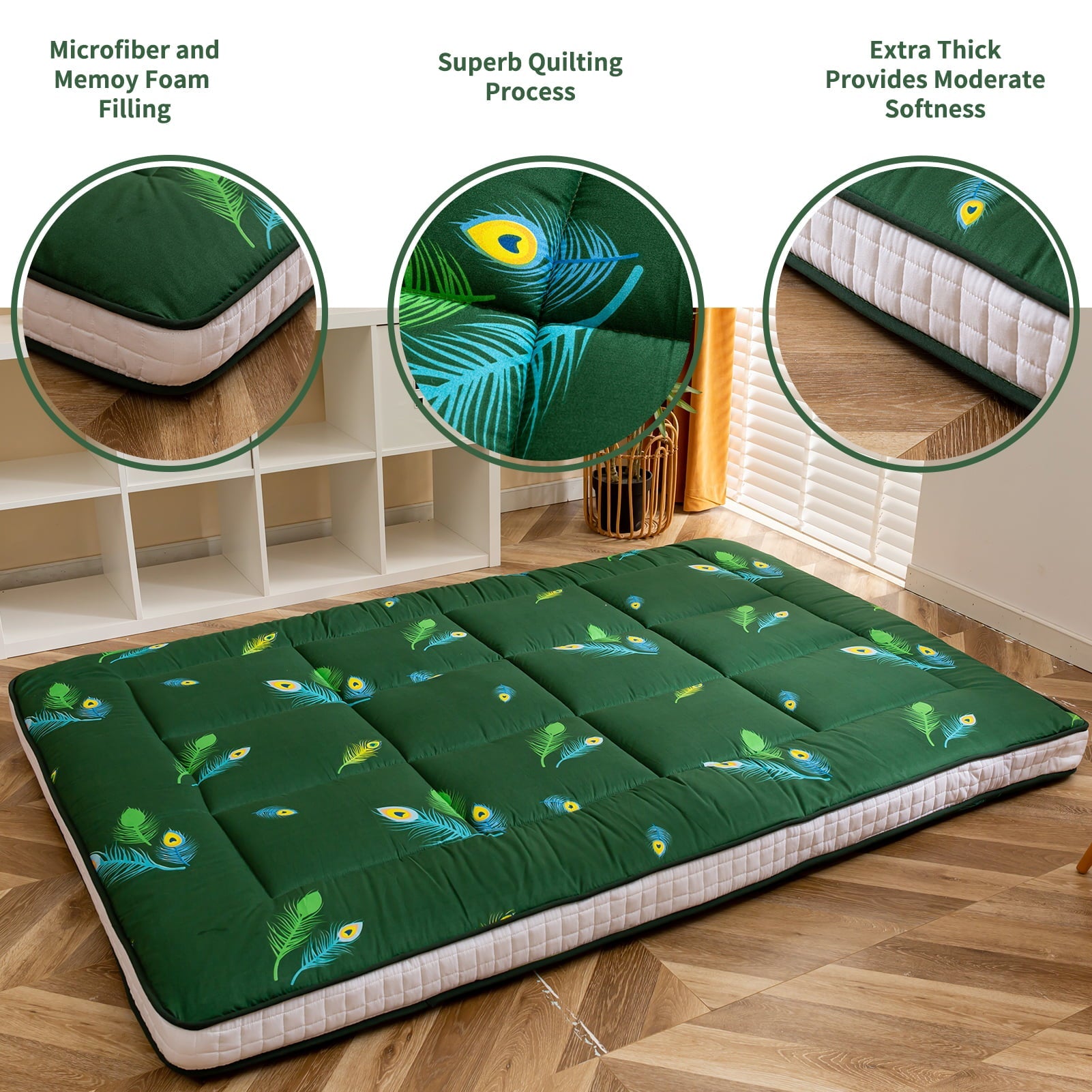 Thick Futon Floor Mattress, Padded Japanese Folding Roll Up Mattress Sleeping Pad, Foldable Camping Portable Mattress Shikibuton