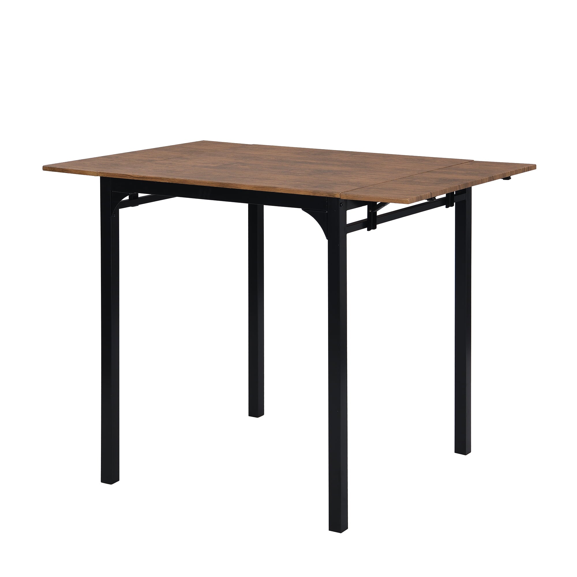 Paproos 5-Piece Counter Height Dining Table and Chairs Set, Brown Finish Drop Leaf Dinner Table and 4 Chairs Set for Kitchen Dining Room Breakfast Nook, Farmhouse Dining Table Set with Black Frame