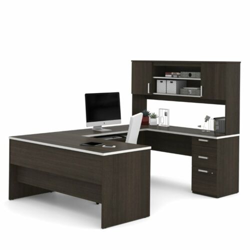 Bestar Ridgeley U-shaped Desk in Dark Chocolate