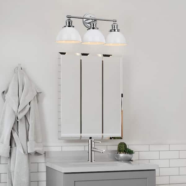 Savannah 26 in. W. 3-Light Polished Chrome Vanity Light with Satin White Shades