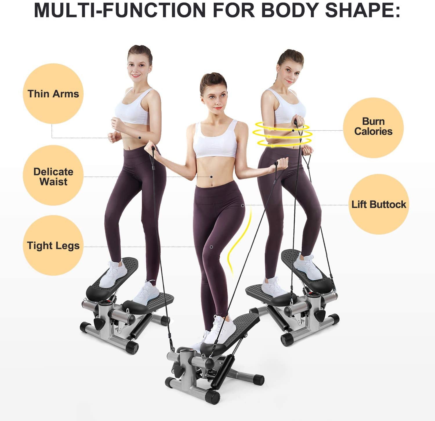 Mini Stepper Trainer Adjustable Height Stepper Exercise Machine with Resistance Bands and LCD Monitor Air Climber Stepping Fitness Machine