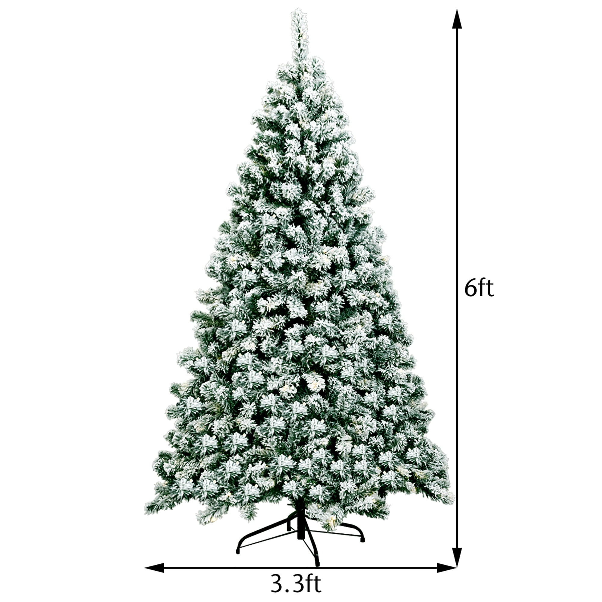 6Ft Pre-Lit Premium Snow Flocked Hinged Artificial Christmas Tree w/ 250 Lights