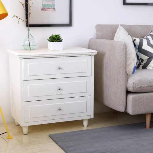 AWQM 3 Drawers Nightstand, with Wood Legs,Modern White Dresser