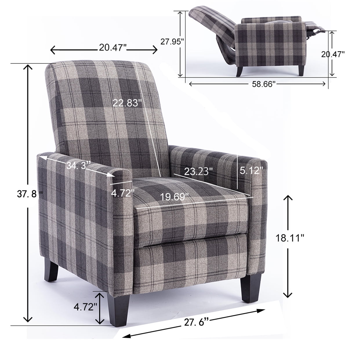 Recliners Chair, Manual Rocker Recliner Cloth Chair with Thick Seat Cushion & 150 Degrees Adjustable Backrest, Adjustable Reclining Chairs Single Modern Recliners for Bedroom Living Room, Grey Mix