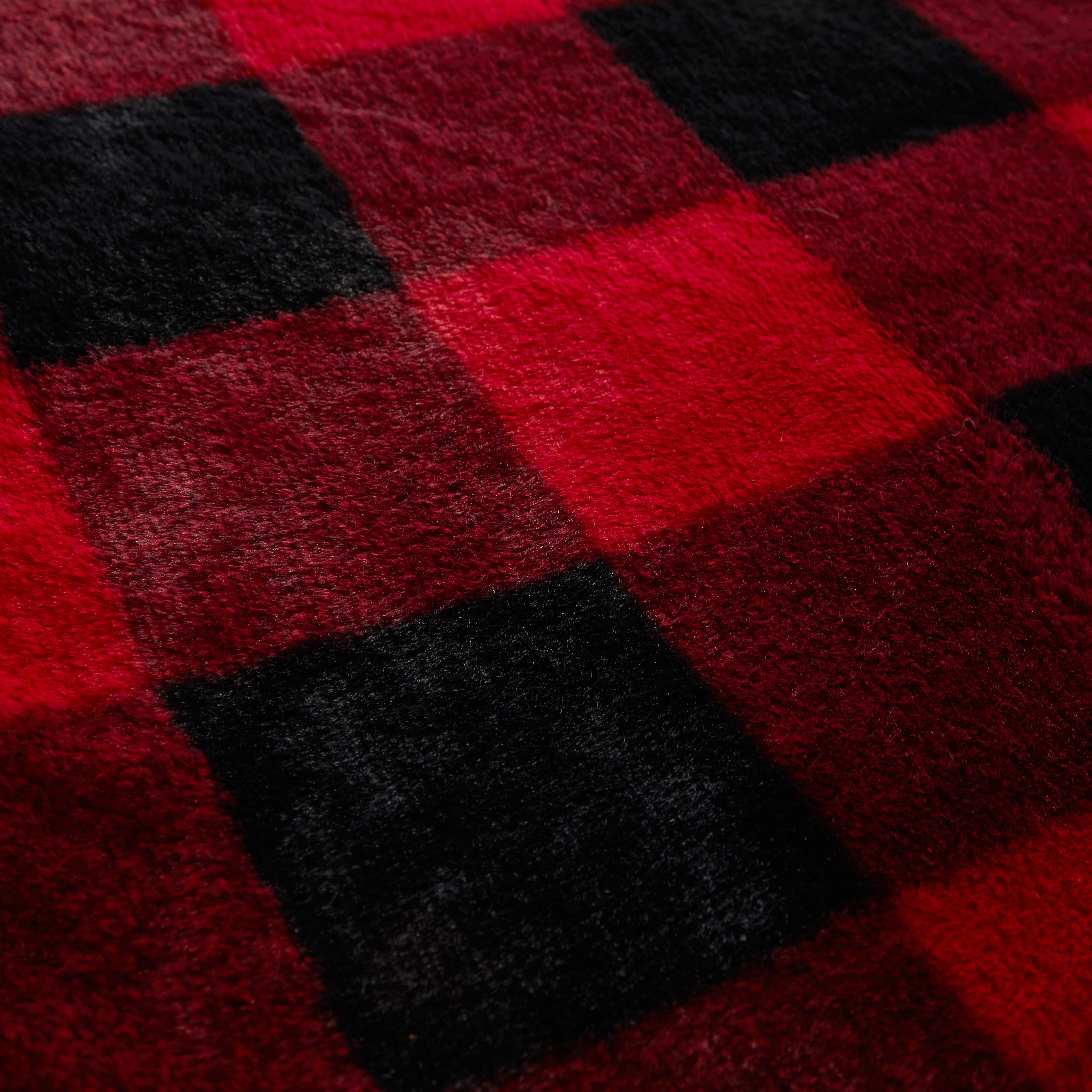 Dearfoams Reverse Sherpa Throw Blanket, Red Buffalo Check, Standard Throw