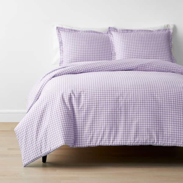 Company Kids Gingham 4-Piece Lilac Plaid 200-Thread Count Organic Cotton Percale Full Sheet Set